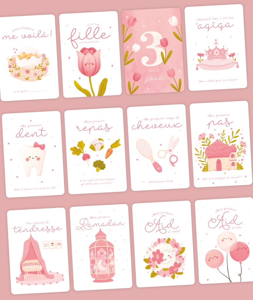 MA PREMIERE ANNEE - Cartes-étapes de mon bébé musulman (version fille)