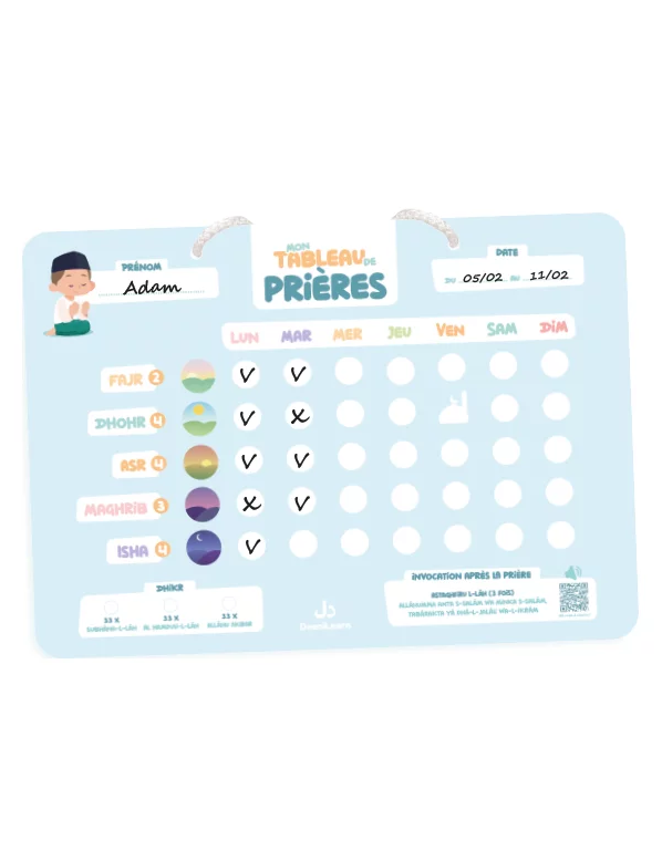 ​MON TABLEAU DE PRIERES - Pour un suivi hebdomadaire de mes 5 prières
