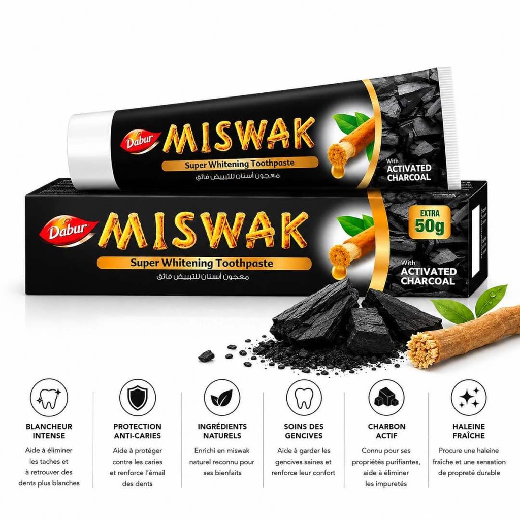 DENTIFRICE MISWAK CHARBON ACTIF - DABUR
